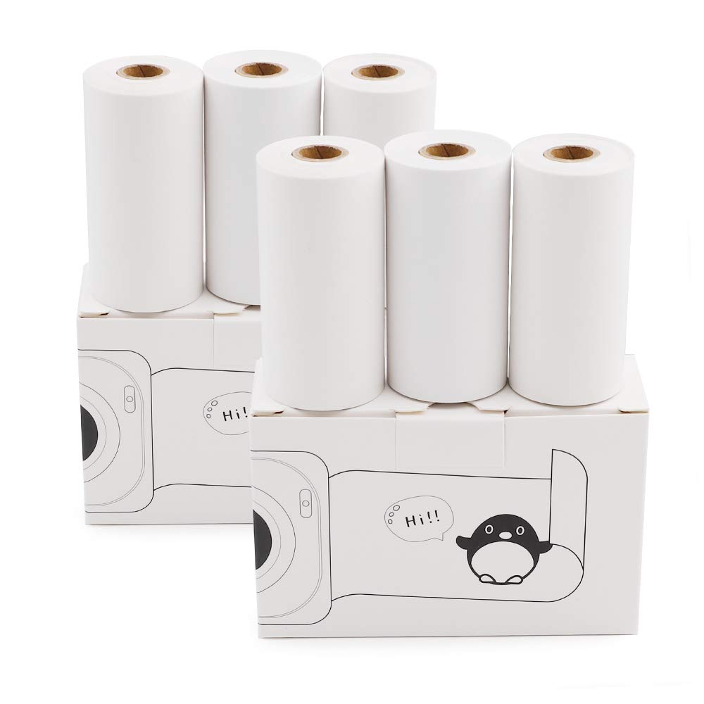 6 Roll Mini Sticker Printer Photo Paper, 57 x 30mm Thermal Printer Paper White Self-Adhesive for PeriPage A6, T02, M02, Vretti TP6S Portable Thermal Pocket Printer Paper for Study Notes, Pictures