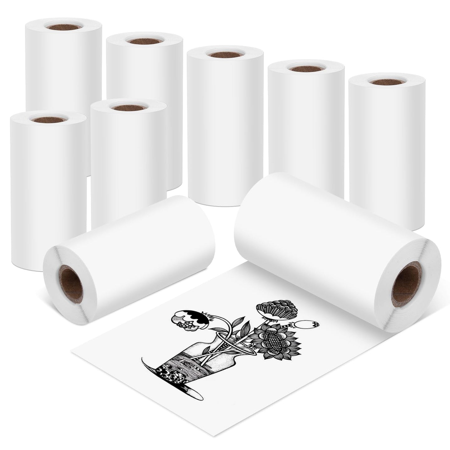 Fimax 9 Rolls Sticker Thermal Paper for Mini Printer, 57mm Thermal Paper HD Photo Paper White Self-Adhesive for M02 T02 Mini Portable Printer and PeriPage A6 Pocket Thermal Printer, 57 x 30