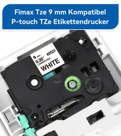 Fimax Kompatibel Schriftband TZe-221 Ersatz für Brother P-Touch Bänder 9mm TZe221 Tz-221 Etikettenband für PT-1000 PT-1005 PT-1010 PT-900 PT-100lb PT-h105 PT-h101c PT-E100, Schwarz auf Weiß