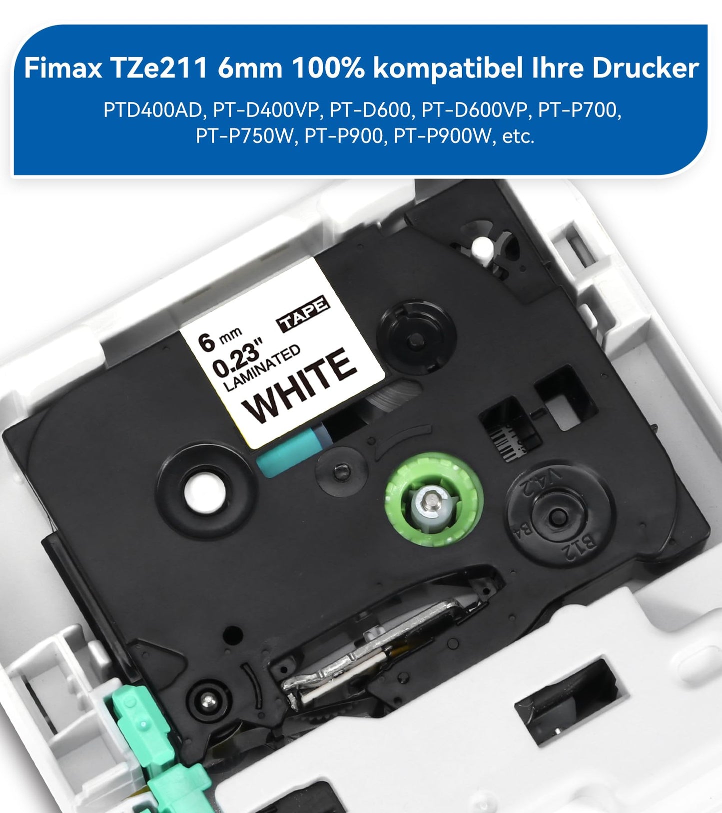 Fimax Ruban Cassette Compatible Brother Ptouch 1000 Ruban TZe-211 TZe 6mm Noir sur Blanc Laminé Cassette pour Brother PT-H100LB H107B E110 H200 P300BT P700 E110 D400VP H100lb