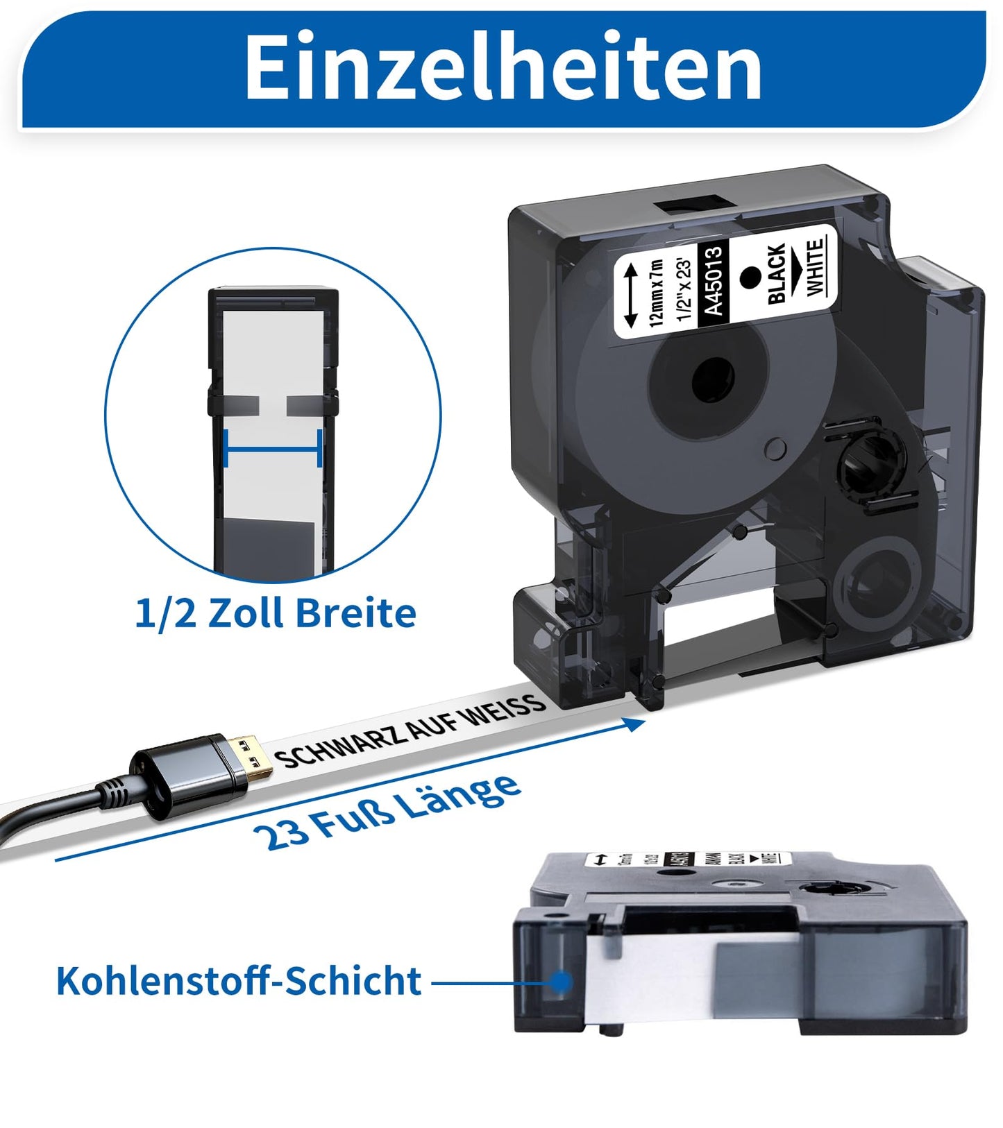 Nastro per Etichette Fimax Compatibile In sostituzione di Dymo D1 45013 S0720530 Nero su Bianco 12mm x 7m Nastro per Dymo LabelManager 160 280 120P 420P 500TS (Confezione da 3)