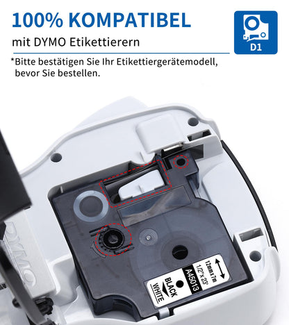 Nastro per Etichette Fimax Compatibile In sostituzione di Dymo D1 45013 S0720530 Nero su Bianco 12mm x 7m Nastro per Dymo LabelManager 160 280 120P 420P 500TS (Confezione da 3)