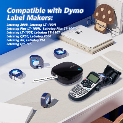 Replace Dymo LetraTag Refills White Plastic, Compatible Dymo Label Maker Refills 12mm x 4m 1/2 Inch x 13 Feet 91331 S0721610 LT Label Tape for LetraTag LT100H LT100T 200B QX50 Label Makers, 5-Pack