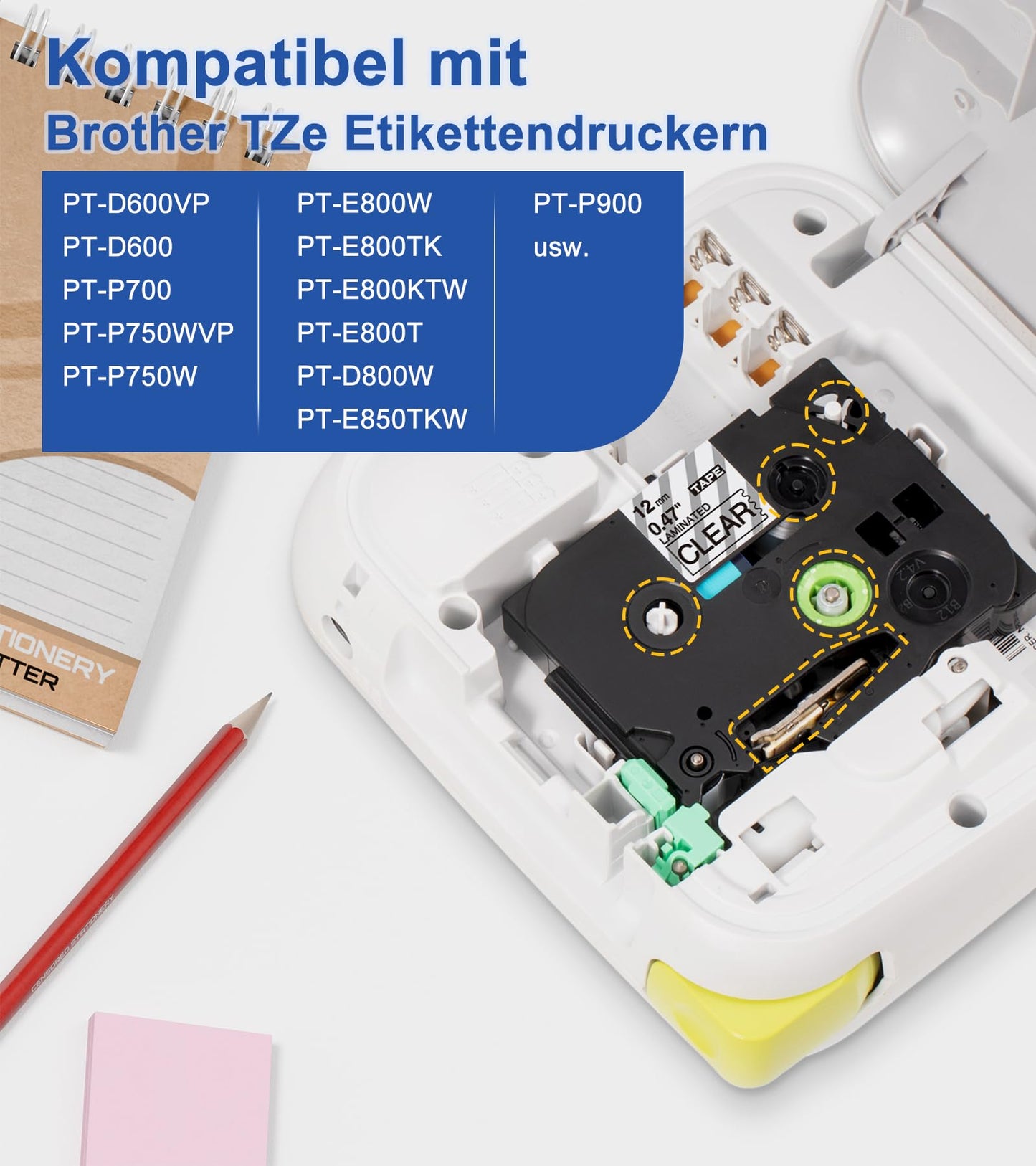 5x Fimax Tech Tze-131 Tze131 Tz 131 12 mm 0.47 Clear kompatible mit Brother P Touch bänder Schwarz Auf Transparent Schriftband für Brother P Touch Beschriftungsgerät H110 H105 1000 1005 1280 D400