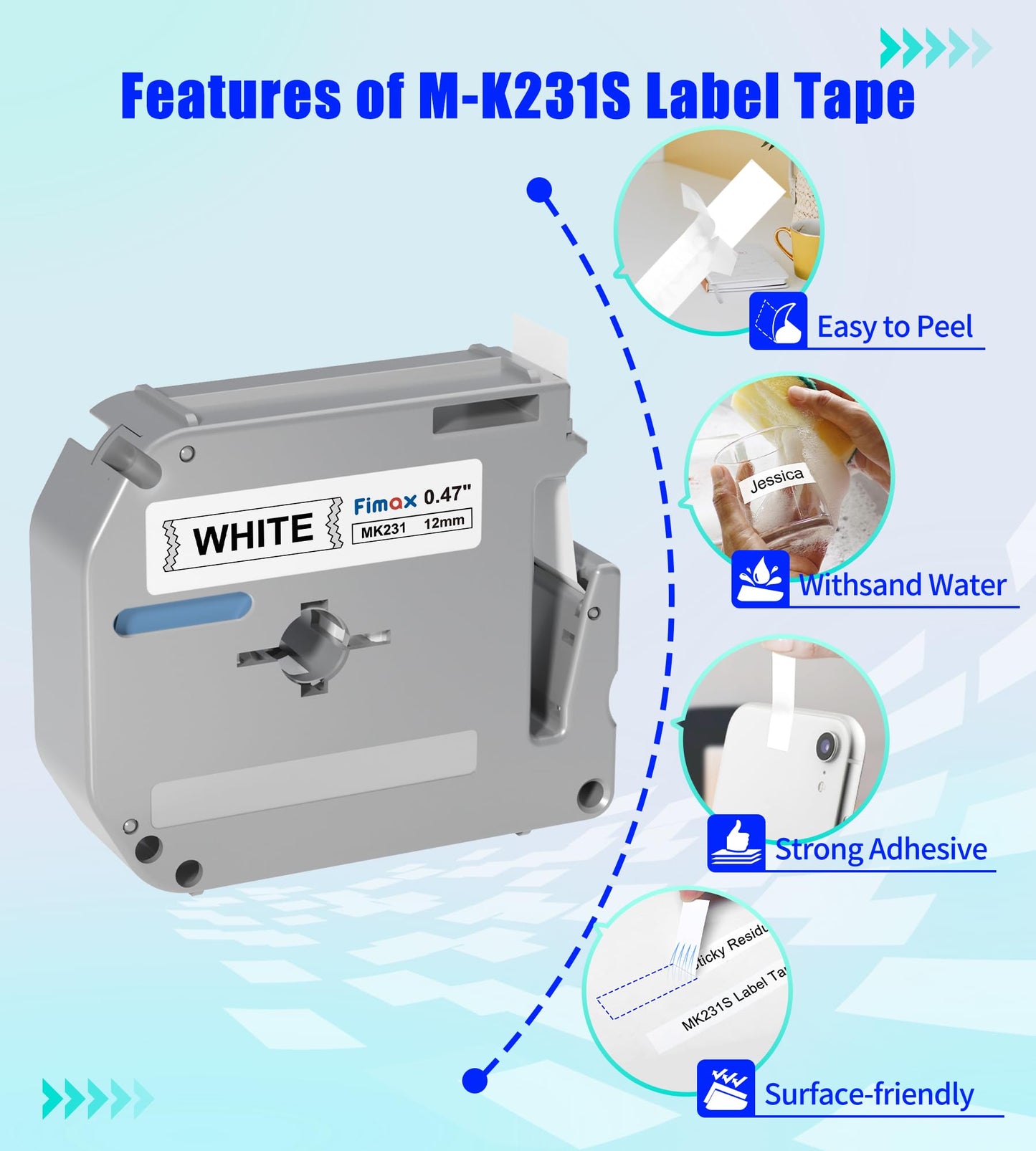 M-K231 Replacement for Brother M Tape 12mm 0.47'' White, M-K231s MK231s M231 Label Tape Replace for Brother PTouch PT-M95, PT-90, PT-70, PT-65, PT-60, PT-45 Label Maker Refills, 3 Pack