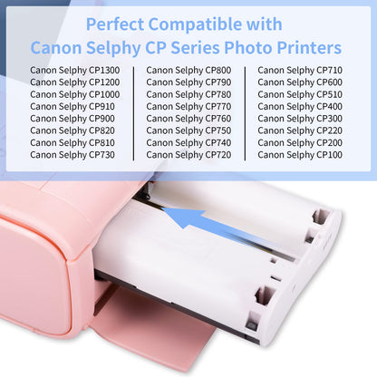 Carta E Inchiostro Compatibili con Canon Selphy CP1300 CP910 CP1200 CP1000 CP900 CP800 Stampante Cartucce e Carta Fotografica KP-108IN (3 Cartuccia di Inchiostro, 108 Fogli 10x15 cm)