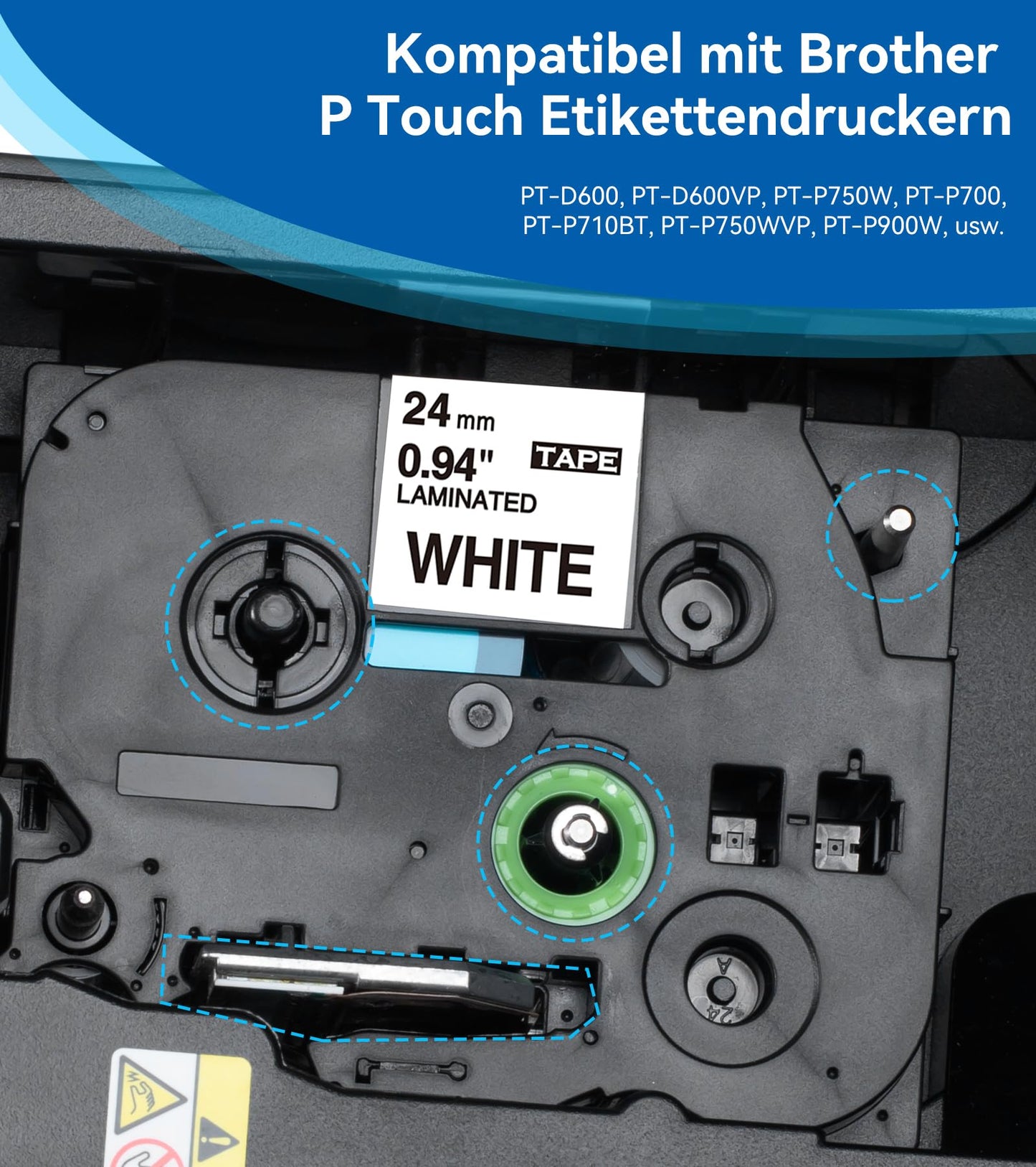 Fimax Ruban pour Étiqueteuse Compatible Ruban Cassettes Brother P-touch TZe-251 TZe251 TZ 24mm laminé pour Brother P-Touch PT-D600VP P700 PT-P900W (Pack de 5, Noir sur Blanc)